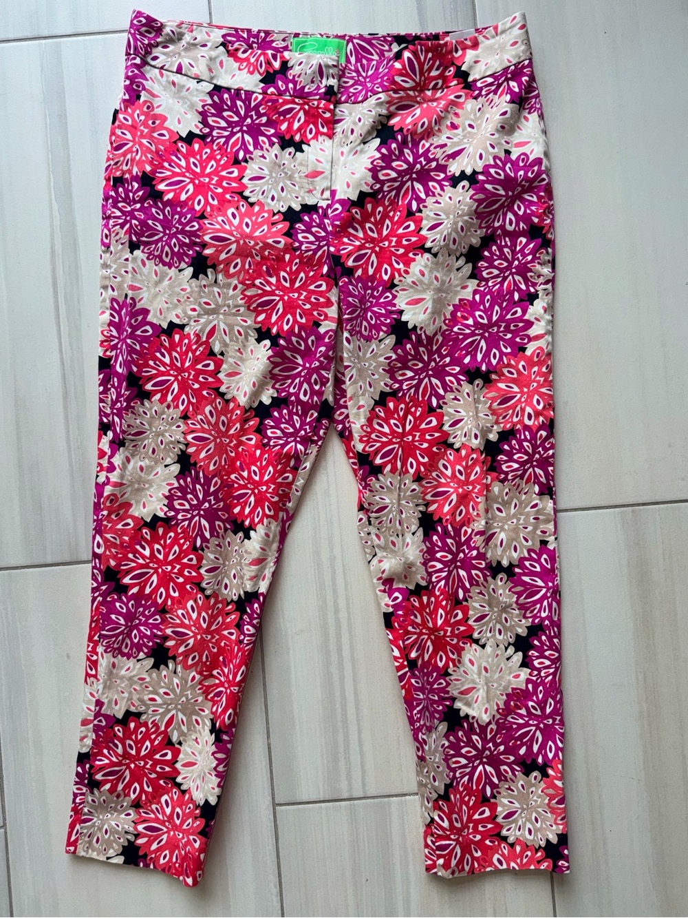 Cappagallo Women’s Floral Cropped Ankle Pants in Pink, Purple & Cream size 14
